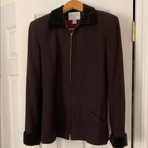 Brown Leopard Trim Women's Jacket
